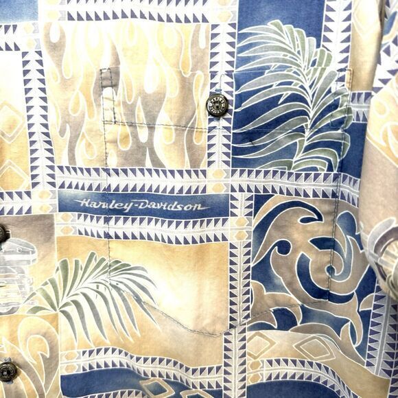 HARLEY- DAVIDSON X TORI RICHARD‎ Men's M Hawaiian Shirt Motorcycle Print Cotton - Picture 5 of 6